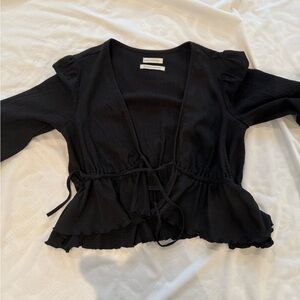Urban Outfitters Black Ruffled Tie Front Blouse